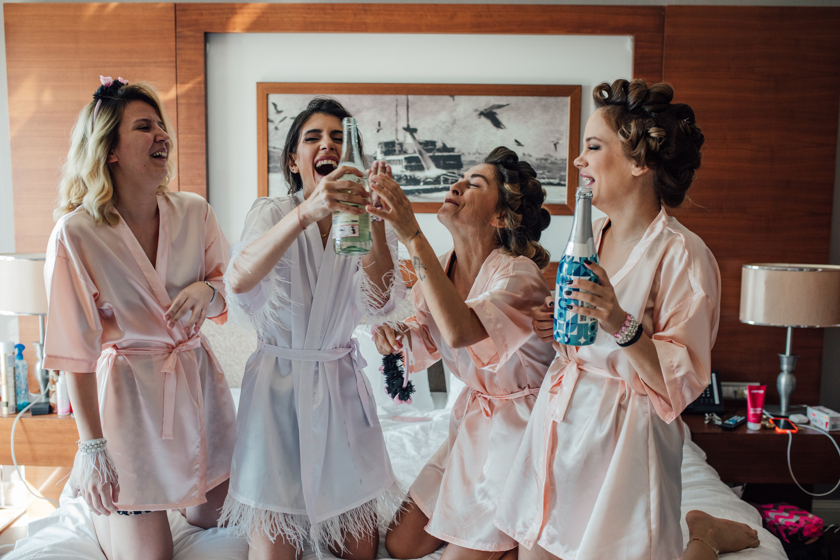 Happy Girls Drinking Champagne Celebrating Bridal Showers